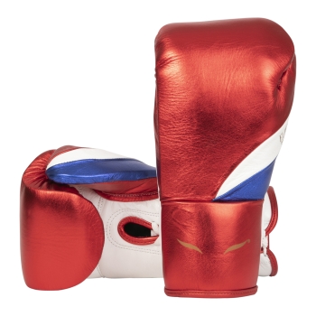 Lace combat boxing gloves ELION Paris Elegant Leather Red - White - Blue